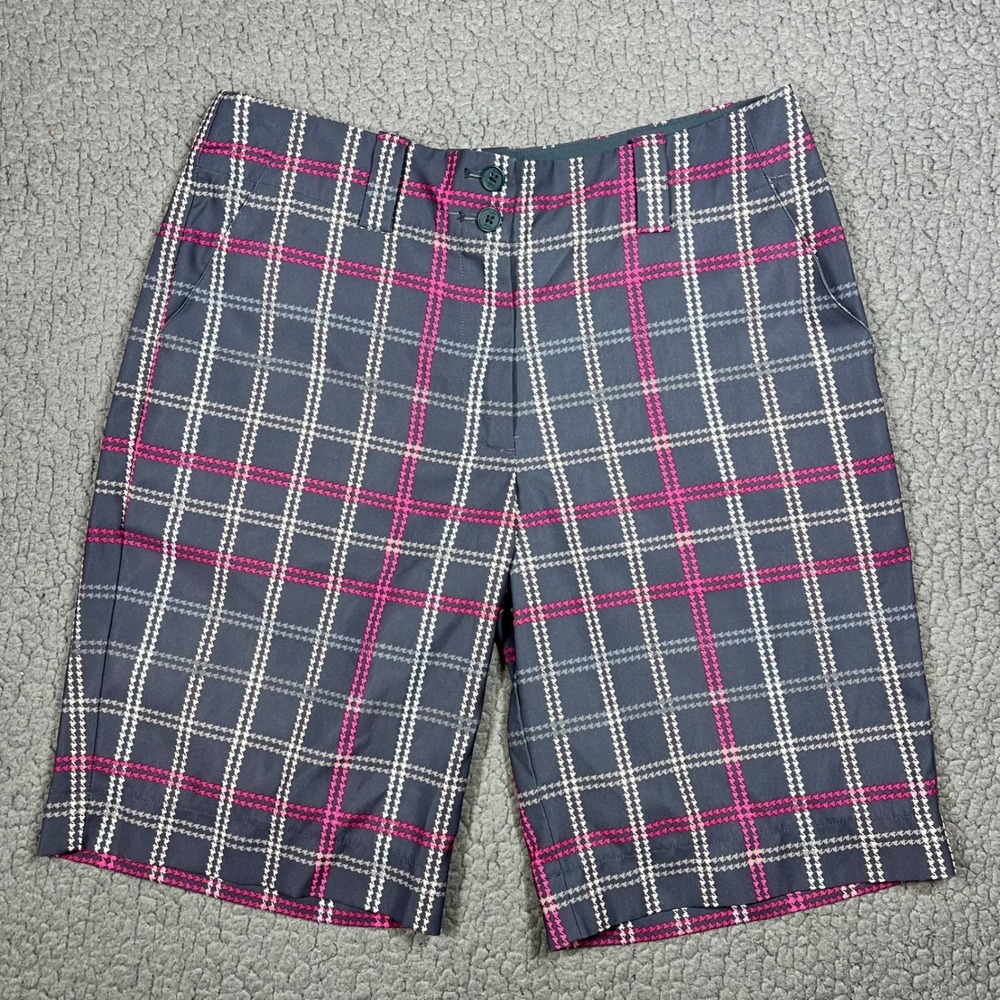 Nike Golf Fit Dry Womens Plaid Shorts‎ Gray Pink Houndstooth 4P 289587-068